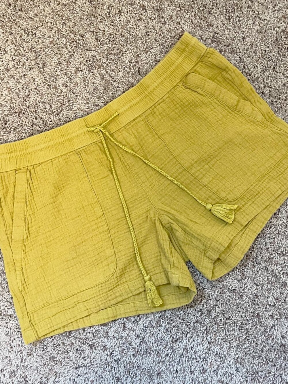 Sonoma 100% Cotton Shorts Womens Large Yellow Pull On Elastic Waist Casual